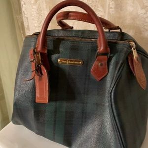 Leather green and blue plaid gently work purse.